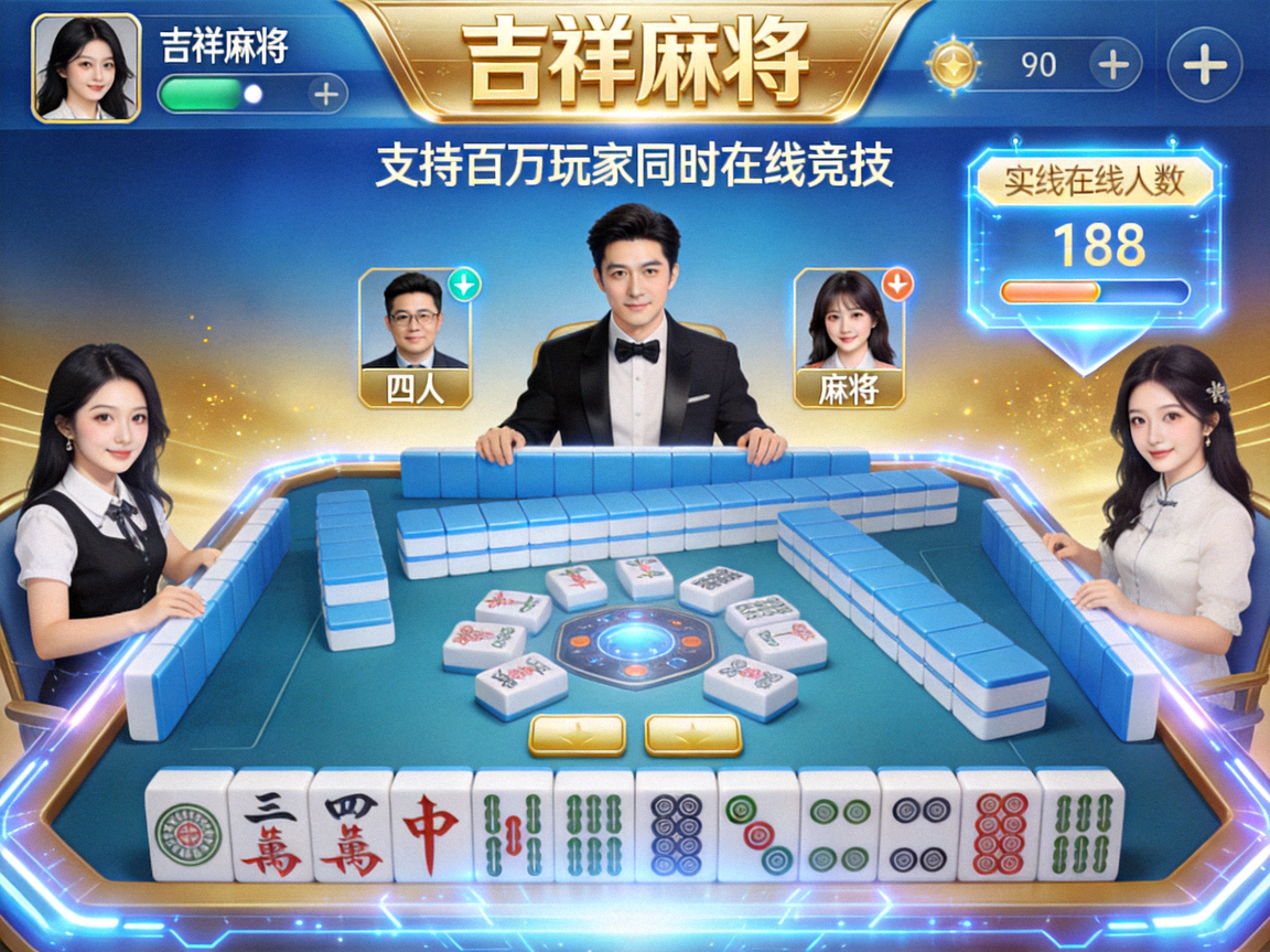 多人在线对战的麻将游戏界面展示，体现吉祥麻将支持百万玩家同时在线竞技