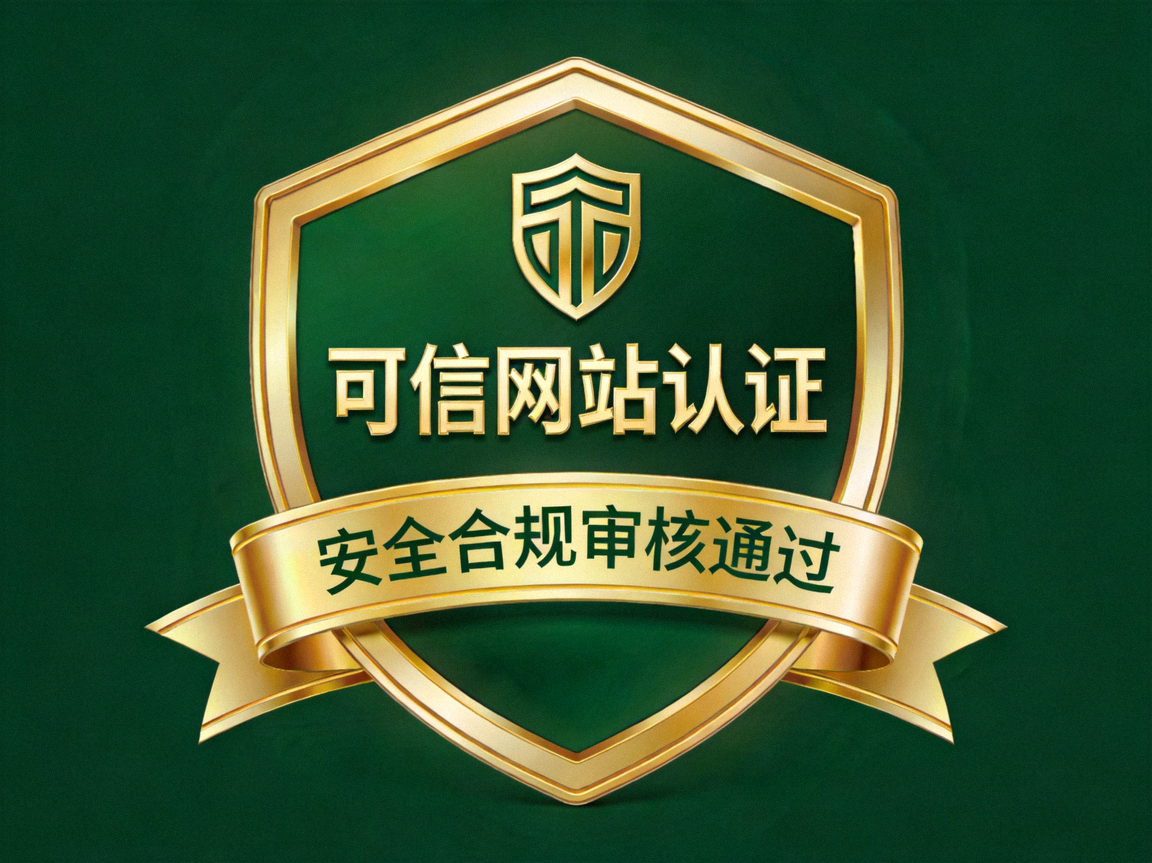 可信网站认证标志，深绿色徽章表示平台通过安全合规审核